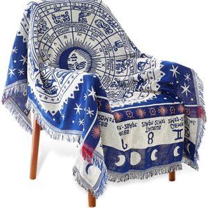 Anthropologie Astrology Blue Boho Woven Throw Double Sided Blanket Tapestry